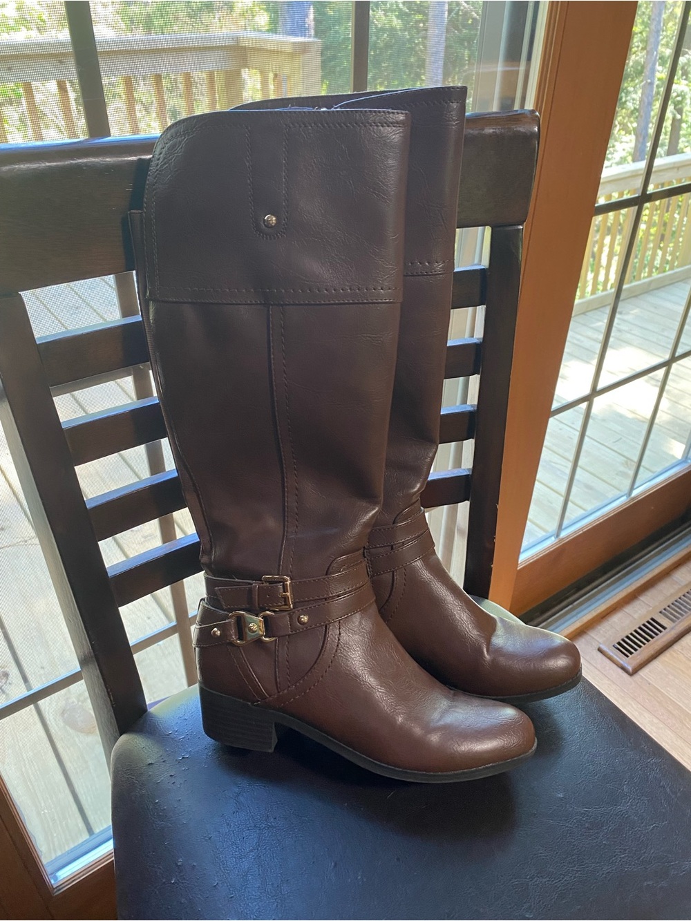 Liz Claiborne Knee-High Riding Boots in a rich dark brown color.
Like New